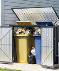 Outdoor Trash Can Storage Shed 6x3 Ft Metal Garbage Bin Enclosure with Lift Up Lid and Double Doors in backyard