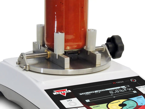 Cap Torque Gauge With NIST Traceable Certificate 100 Lbf Inch And 0.1 Lbf Inch High Res Clockwise And Counter Clockwise Testing Built In Wireless Data Capture USB RS232 MicroSD Seven Inch Diameter Sample 1000 Hz Readouts, bottle clamp