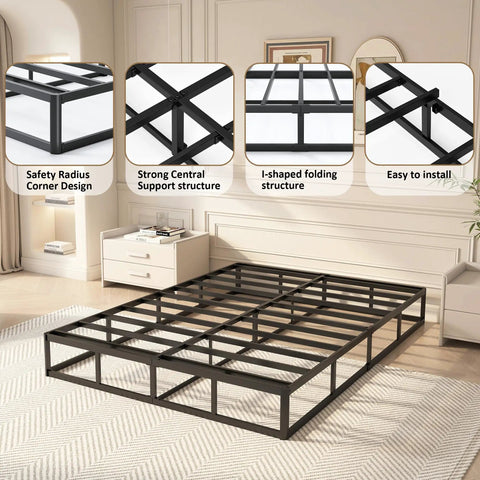 Queen Box Spring With Upholstered Fabric Cover High Profile Heavy Duty Metal Frame showing strong support structure and easy installation.