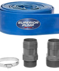 Lay Flat Discharge Hose Kit 2 Inch by 25 Foot for Sump Pumps, Reinforced PVC Hose with Adapters and Clamp, Rolled for Storage