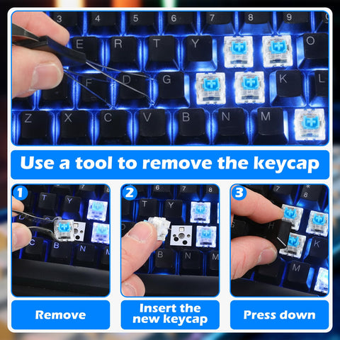 53 Pcs 3 Pin Clicky Mechanical Keyboard Switches For Gaming And Typing With Switch Puller And Brush, Tactile Clicky Feel, 50gf Actuation, Dustproof, Smooth Non Sticky Keystrokes, Ideal For Custom Builds with keycap puller on keyboard