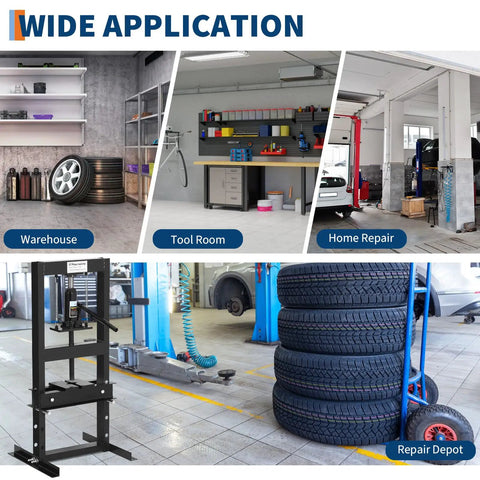 6 Ton H Frame Hydraulic Floor Shop Press For Heavy Duty Automotive And Metalworking Tasks With Adjustable Plates For Bending Straightening Bearing Removal And U Joint Repair in repair depot