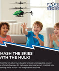 Hulk Themed RC Helicopter With Easy Fly Remote Control, LED Lights, flying indoors with children playing, durable polymer body