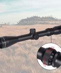 Rifle Scope 3-9x40 SFP With R4 Crosshair Reticle And Ring Mounts for Air Guns and Airsoft setup, focus on adjustment knob