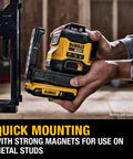 20V Max Laser Level With Cross Line And Three 360 Degree Green Beams Bare Tool Only For Indoor Layouts Self Leveling Lines Up To 40 Meters Indoors Or Up To 100 Meters With Detector mounted on metal stud