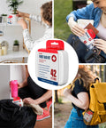 DecorRack four-pack of mini travel first aid kits in white plastic cases with red tops.