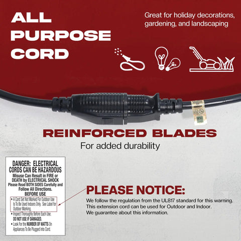 Image of black 6 Foot Weather Resistant Extension Cord 16/3 SJTW Heavy Duty With 3 Prong Grounded Plug UL Listed