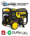 Beast 11500 Watt Dual Fuel Portable Generator With Electric Start showing CO Shield feature and dual-fuel capability.
