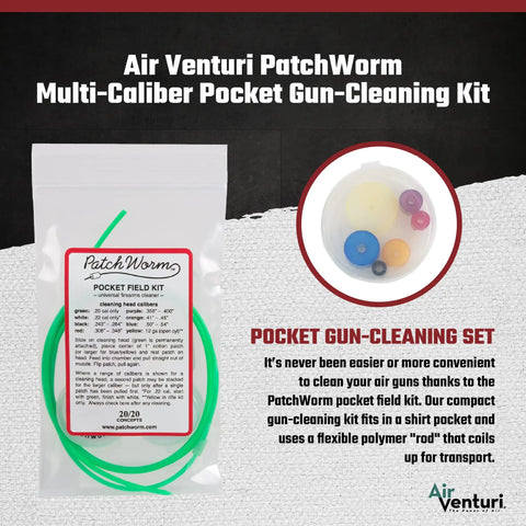 PatchWorm Multi Caliber Pocket Gun Cleaning Kit For.20 To.50 Calibers, Ultra Portable Pocket Field Kit package with coiled rod