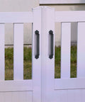 Installed view of Barn Door Handle Set Eleven And One Eighth Inch Built Tough Rustic Cast Iron Gate Pulls In Black Ultra Durable Heavy Duty