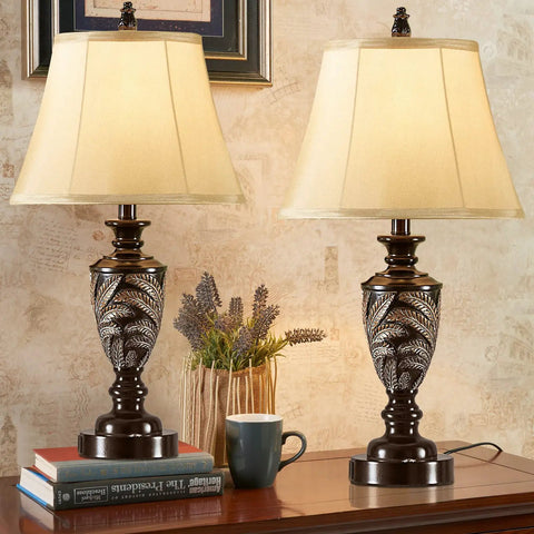 Farmhouse Table Lamp Set Of 2 With 3 Way Dimming Vintage Bedside Lamps With USB Ports And Included LED Bulbs For Bedroom Or Living Room End Tables No Fuss USB Charging For Cabin Decor