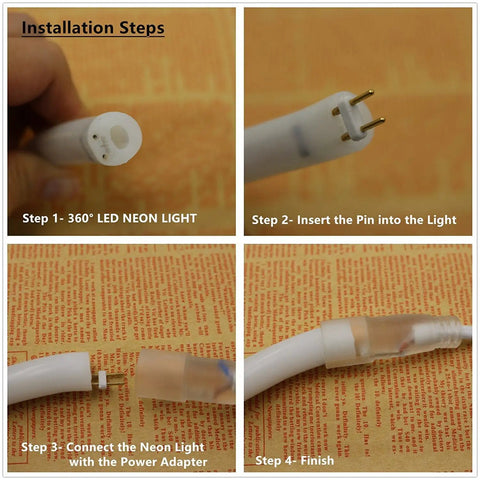 Installation steps for 360 Degree LED Neon Rope Light Pink 65.6ft Waterproof Neon Strip With Remote Dimming 110-120V