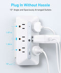 Ultra Thin 10 In 1 Outlet Extender Power Strip With Steady Surge Shield And A Low Profile Build That Presses Flat Against Walls with visible angled outlets.