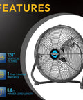 Heavy Duty 12 Inch High Velocity Floor Fan With All Metal Construction, 3 Speed Settings, 120 Degree Tilting Head, 6 Foot Power Cord