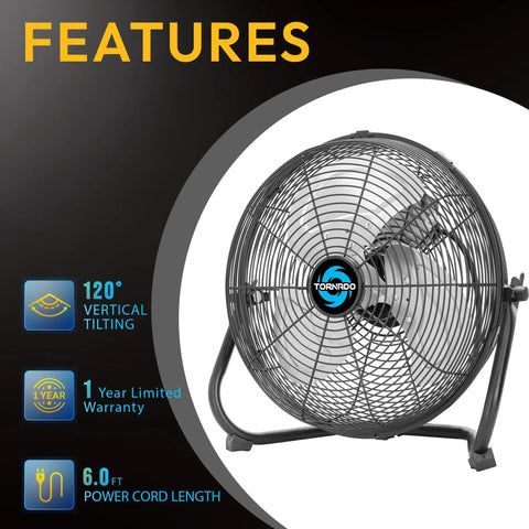 20 Inch High Velocity Metal Floor Fan With 3 Speed Settings Cranks Out 4750 4200 3800 CFM For Industrial Commercial And Home Use