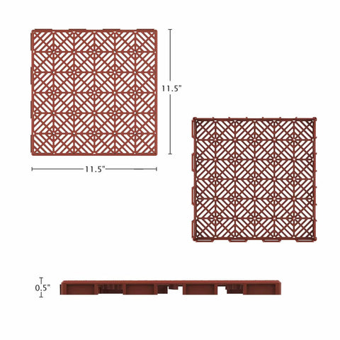 30-Pack Interlocking Deck Tiles for Outdoor Flooring in Terracotta - tile dimensions and polypropylene material