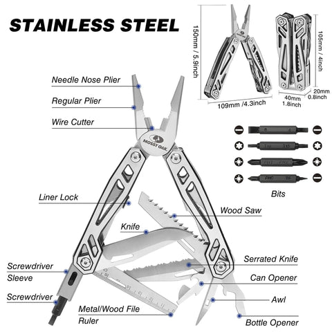 Multitool 21 In 1 Stainless Steel Pocket Knife With Screwdriver Sleeve Self Locking Pliers And Durable Sheath for Outdoor Use