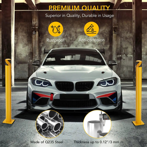 Heavy Duty Steel Safety Bollards 6 Pack 36 Inch Tall Parking Posts Featuring A Rock Solid Welded Base Plate with Q235 steel