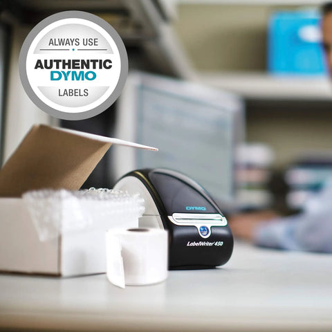 No Sweat Direct Thermal Label Printer With Zero Ink Hassles on desk next to packaging materials for easy organization.