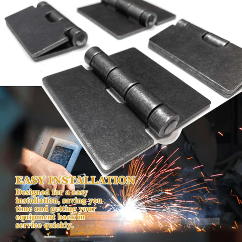 Front view of weld-on heavy-duty gate hinges, 4-1/2 x 4-1/4 in, 3/16 in steel, black, 4-pack