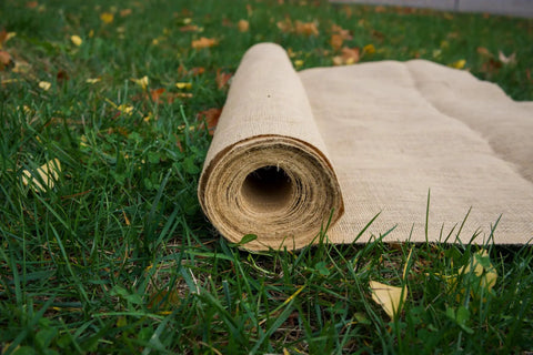Roll of Heavy Duty Burlap Garden Fabric 12 Oz Odorless Food Grade For Weed Blocking And Erosion Control on grass, 40 Inch Wide