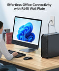 Ten Slick Low Profile Keystone Wall Plates For Home Theater And Office Networking, RJ45 connection at office desk.