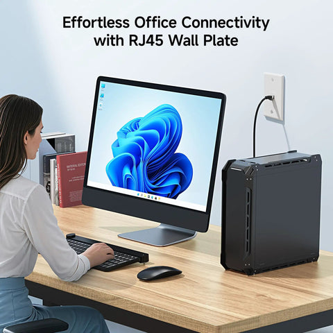 Ten Slick Low Profile Keystone Wall Plates For Home Theater And Office Networking, RJ45 connection at office desk.