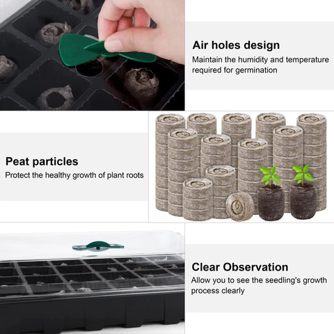 4 Pack 24 Cell Seed Starter Tray Kit With Humidity Dome And Base For Indoor Or Outdoor Plant Germination Includes Peat Pellets Plant Labels And Tools Black