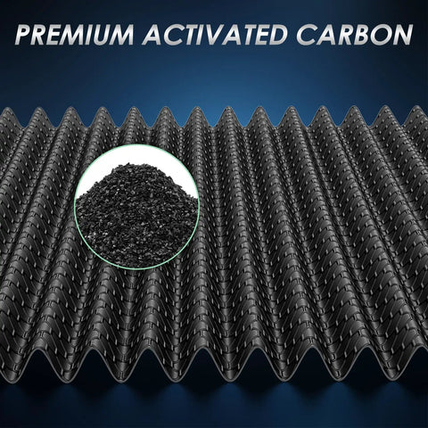 Close-up of Beefy Four Layer MERV 13 air filter with activated carbon for Jeep Wrangler and Gladiator, showing filtration material.