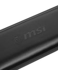 Close-up of the MSI branded detachable wrist pillow for slick white mechanical gaming keyboard with sick RGB backlighting.