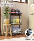 Slick Industrial 3 Tier Bar Cart With Smooth Rolling Wheels Antiqued Wood And Steel Liquor Cabinet For Home Bar Setup Serving Station And Kick Back Storage Rack, showcasing drinks on three tiers.
