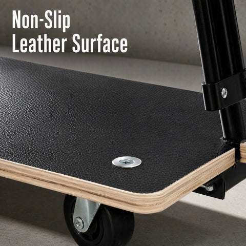 Beefy 440 Pound Heavy Duty Phenolic Resin Faced Plywood Moving Dolly With Telescopic Handle And 3 Inch PP Wheels For Heavy Appliances, Furniture, Pianos, And Large Loads, Durable, Stable, Easy Glide, non-slip leather surface close-up