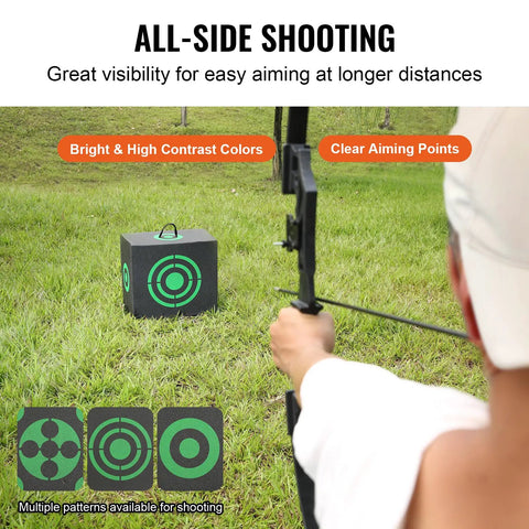 All-Side 16x18 Archery Target Block for Outdoor Practice, Portable Bow Target with Carry Handle, black block in grass
