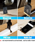 Diagtree titanium oscillating saw blades, 115 pcs; universal fit; collage showing wood, metal, PVC, and nails cuts.