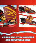 Ninjago Destiny's Bounty Race Against Time 71797 Airship Battle Set with stud shooters and adjustable sails details.