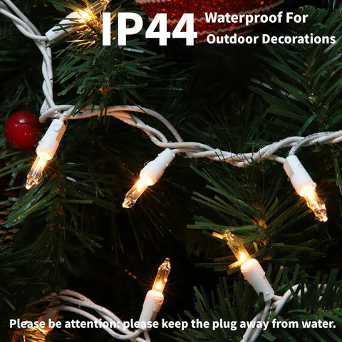 100 Count Clear White Wire UL Listed Connectable Warm White String Lights on Christmas Tree, Waterproof for Outdoor