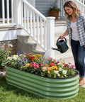 Galvanized Raised Garden Bed Kit 2 Pack 4x2x1 ft Oval Planter Boxes With Rubber Strip For Outdoor Veggies Flowers And Herbs Built To Last In Olive Green