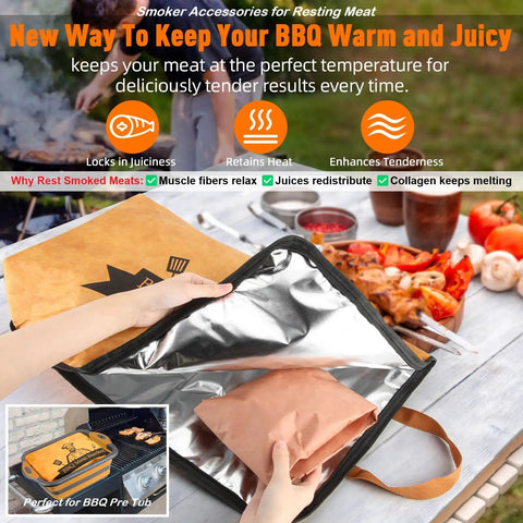 Using Resting Meat BBQ Blanket Insulated Heat Shield For Brisket Pork Shoulder And Turkey Keeps Juices In During Rest After Smoking