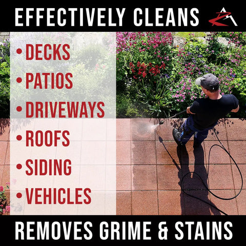 Man using 3100 PSI Power Pressure Washer Water Pump Replacement for BM80919A BM80919B on patio with effective cleaning text
