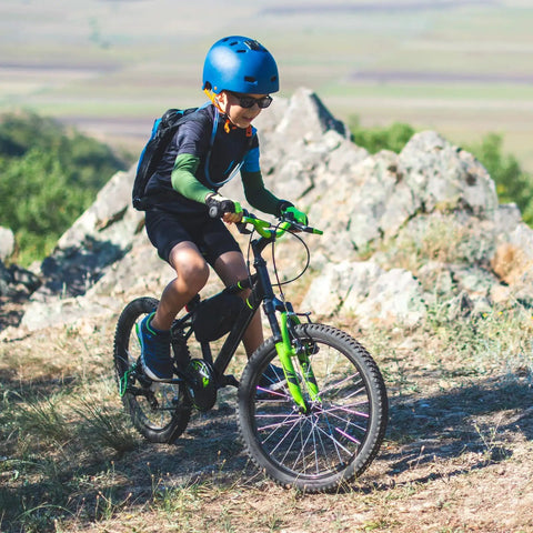 Child mountain biking, using durable 20 inch bike tube fits 20x2.125 to 20x2.40 tires with 32mm Schrader valve premium butyl rubber.