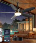 Outdoor Ceiling Fan With Lights 42 Inch Wet Rated IP65 Plug In Gazebo Patio Fan With Remote App Control by pool at night.