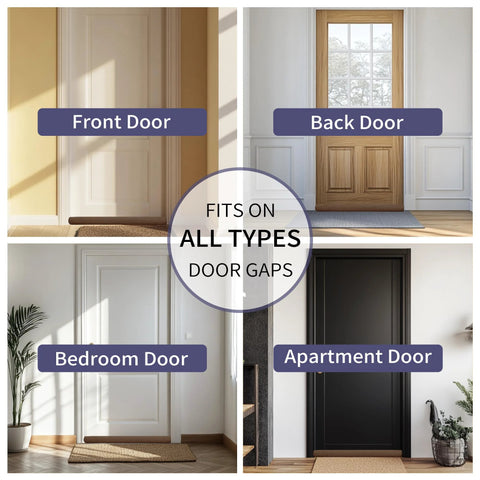 Ciieyuo all-weather door draft stopper for front door; universal under-door seal, interior beige setting.

Ciieyuo all-weather door draft stopper for back door; universal seal, wooden back door.

Ciieyuo all-weather door draft stopper for bedroom door; white interior trim.

Ciieyuo all-weather door draft stopper for apartment door; black door, modern interior.