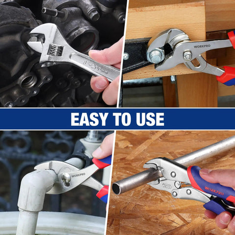 4-Piece Pliers Set With Locking Pliers, Slip Joint Pliers, Groove Joint Pliers And Adjustable Wrench in home repair use scenes