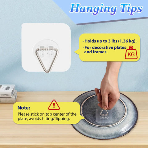 Totally Slick No Drill Wall Plate Hangers For Display And Photo Frame Mounting With Effortless Peel Stick Design For Stress Free Home Decor Setup Including Twenty Piece Square Hook Set Measuring 2.4 Inches Wide