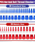 64 Piece Thread Checker Kit With 36 Standard And 28 Metric Sizes, handy boxed set showing blue and red thread gauges