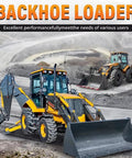 Beast 4WD Backhoe Loader With 2.5m Digging Depth Front Loader And Rear Digger Multi Function Attachments displayed on rocky terrain