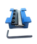 Blue 5-inch vise brake die set with magnetic vise mount and side-mount blade, includes hex key.