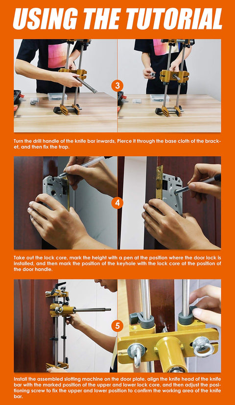 Door Lock Installation Kit With Mortising Jig And Drill Bits For Wooden Doors, Heavy Duty Lock Mortiser Tool Set tutorial steps