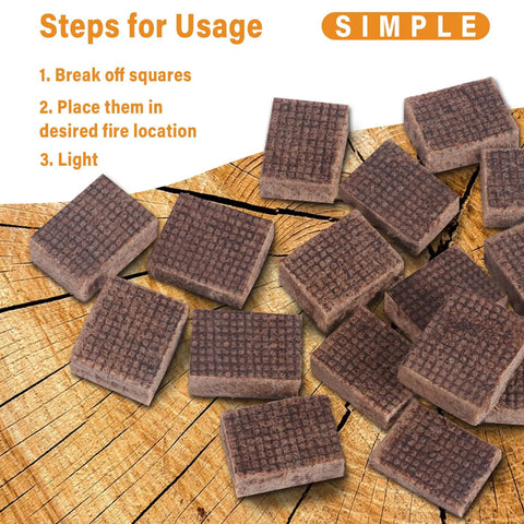 64 Mini Square Natural Pine Fire Starters For BBQ And Campfire with usage instructions