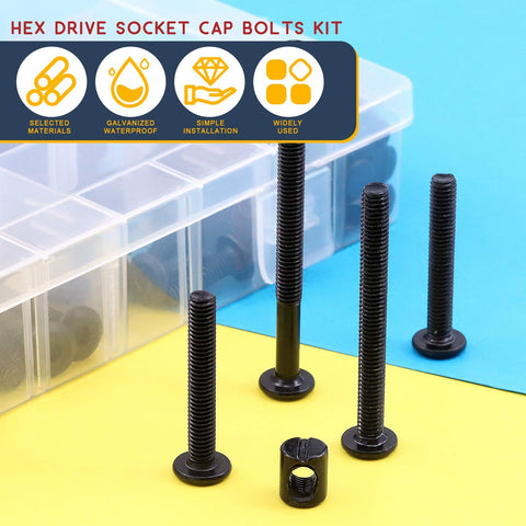 M6 Hex Socket Head Screws Bolts Barrel Nuts Hardware Kit Black Zinc Coated 140 Piece Assortment For Cribs Baby Beds